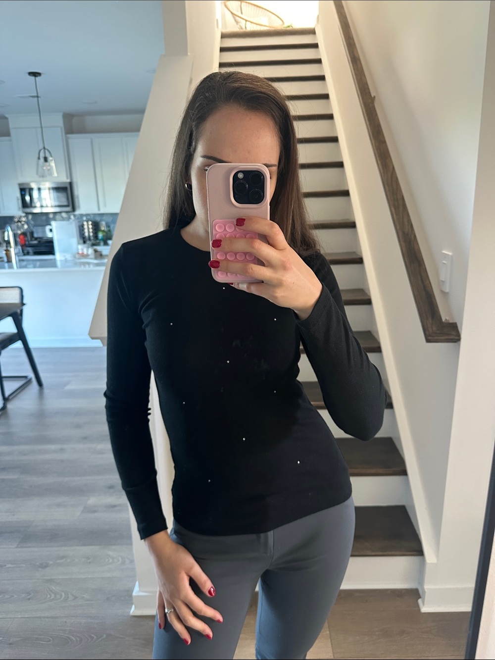 A new day - Black Long-Sleeve Crewneck Top with sparkles / XSmall